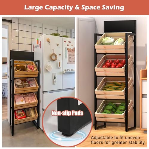 Estante de almacenamiento para cocina y comercio: organizador de madera de 4 niveles para vinos 7