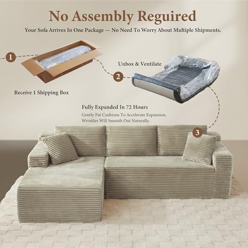 Image of 96 inch Sectional Couches for Living Room Cloud Couch Sofa with L-Shape Upholstered Boneless Couchs Modern Modular Sectional Couch with Chaise (Camel, 95 inch W+Left Facing Chaise+2Seaters)