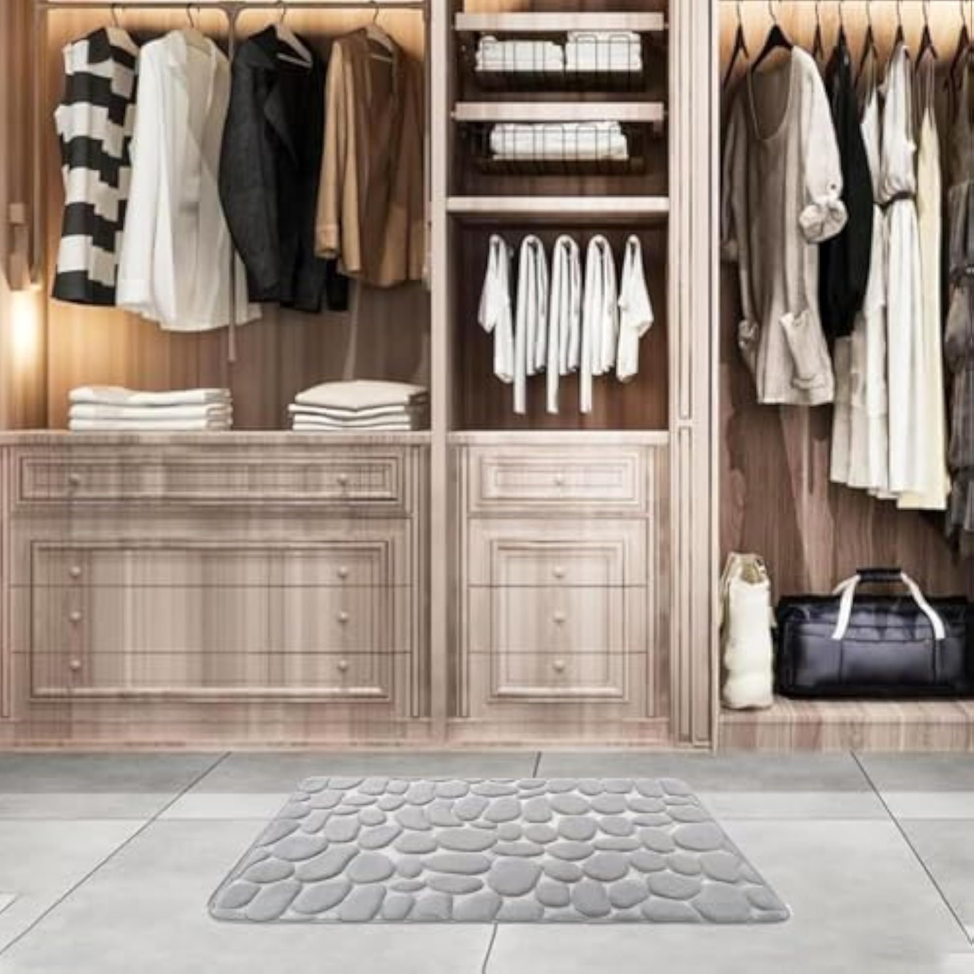 Memory Foam Cobblestone Non Slip Bath Mat, Super Absorbent