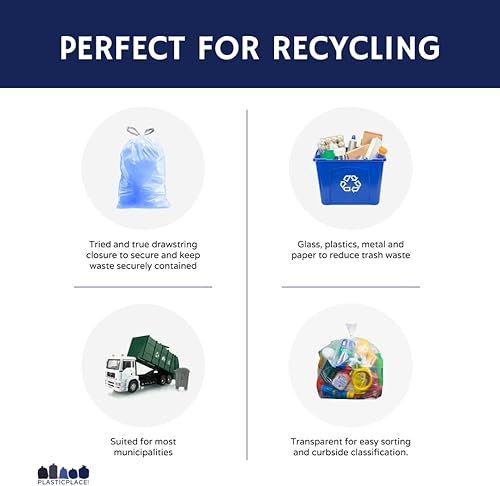 Miniatura 4 de Plasticplace Bolsas de basura de ajuste personalizado, compatibles con simplehuman Code D (100 unidades) con cordón azul tintado de 5.3 galones  20