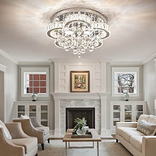 Zswanbei 17.7" Modern Crystal Chandelier Lighting Flower Flush Mount Ceiling Light Fixture Led Chandeliers For Dining Room Bedrooms Living Room Entrance (Changeable Color) #TOP4