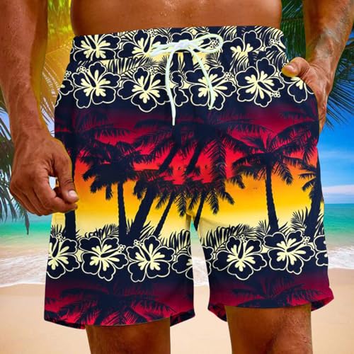 Shorts masculinos estampados masculinos na praia festival havaiano plissado tropical perna reta verã