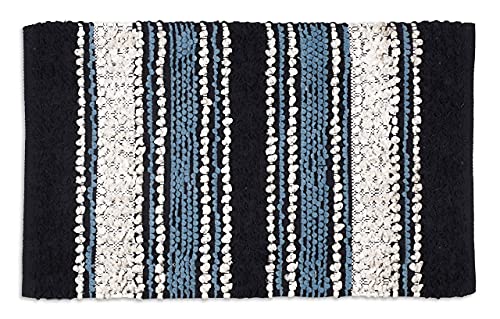 Ramanta Home Chenille Bath Mat Rug Navy 20x32 Inches, Soft Cotton Small Shower Floor Rug Ideal for Bathroom, Entrance, Bedroom, Kitchen | Absorbent Throw Carpet Doormat for Decor