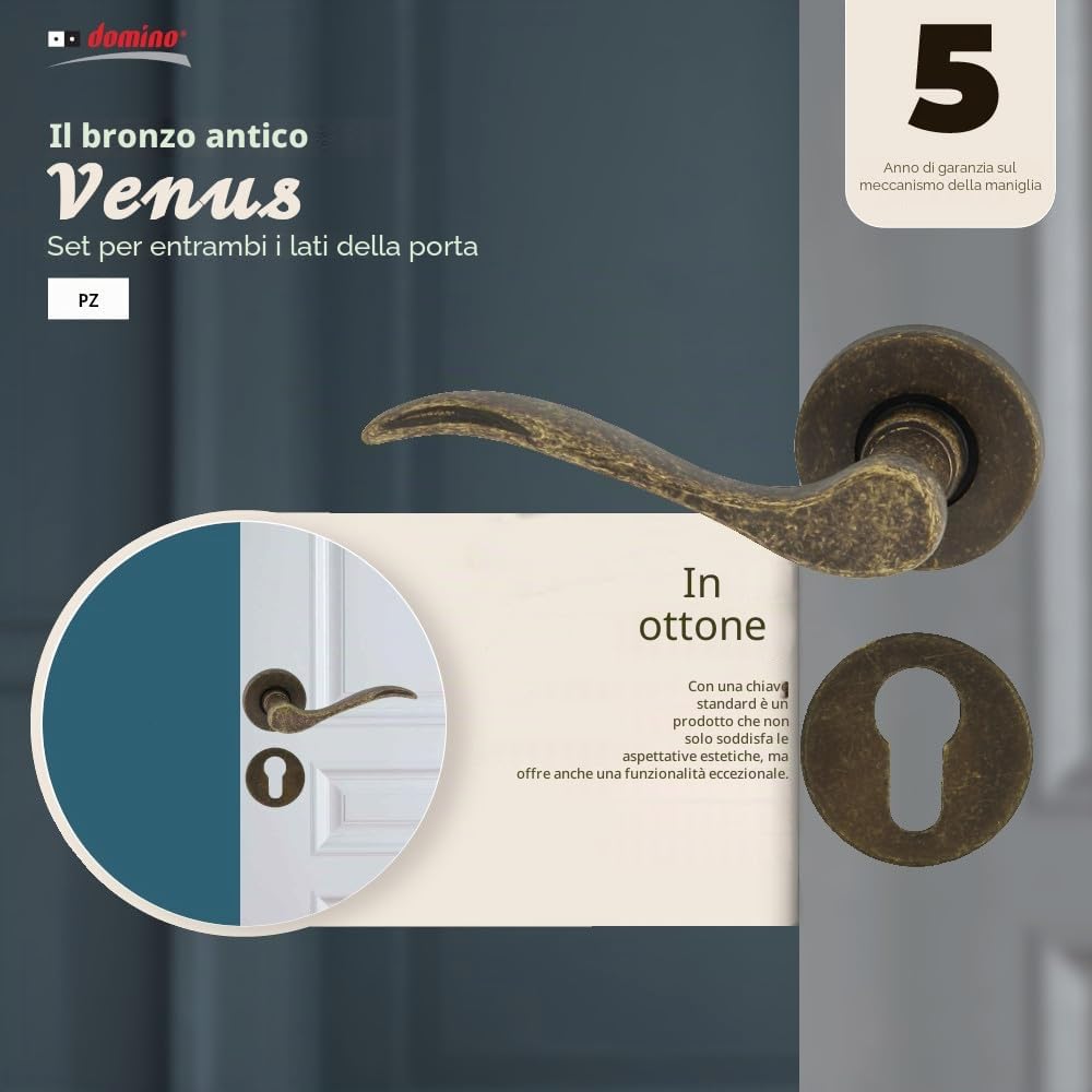 Domino Venus-R M75 - Set maniglia per porta in bronzo anticato, per ufficio