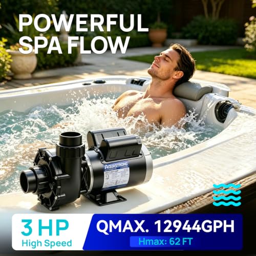 Image of Aquastrong Spa Pump, 3HP Dual Speed Hot Tub Pump, 56 Frame, Up to 12,944 GPH, 230V Durable Motor, Easy Installation, Compatible with Most Hot Tubs & Spa Systems