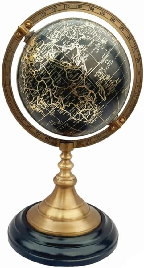 10" Brass World Map Globe Handcrafted with Antique Finish – Elegant Table Top Decorative Piece, Vintage Style, Ideal Gift for Collectors