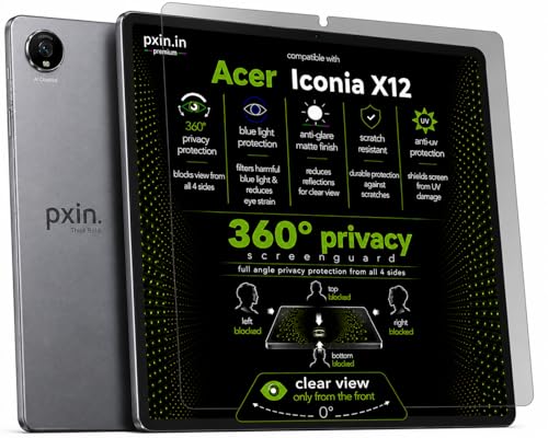 Image of Pxin 360 Pro Privacy Screen guard compatible with Acer Iconia X12 | Anti Glare | Anti UV | Anti Blue | Anti Reflection | Privacy Filter | Unbreakable Build