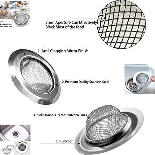 2 Pcs Stainless Steel Kitchen Mesh Silver Sink Strainer Large Wide Rim 4.5" Diameter,Perfect For Kitchen Sinks #TOP5