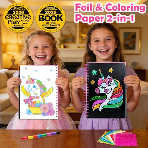 Image of FUNNYB&G Foil Art Craft Kit for Girls 4-10 Years Old: Mess-Free & No-Glue, Create 16 Sparkly Unicorns Pictures - Perfect Travel Toy & Birthday Gift for Kids（Unicorns）