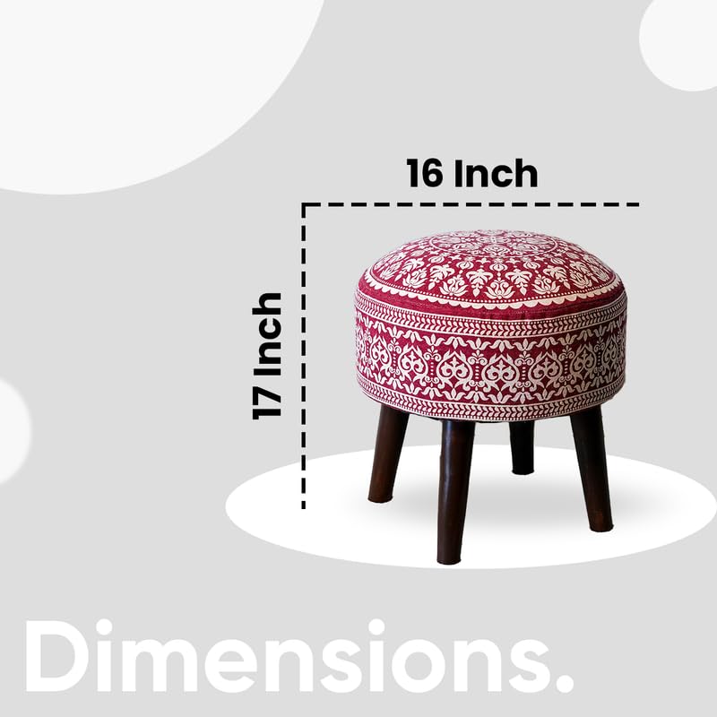 Image of Stool Ottoman Pouffes for Living Room, Kitchen, Home, Office Furniture with Soft Cotton Cushion Mudda Footrest Stool for Chair Sofa Bed Dressing Decor, Mandala Red (17 Inch Pack of 1)