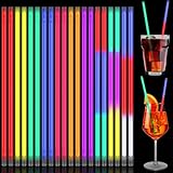 Lallisa 100 Pcs Halloween Glow in the Dark Straws light up straws neon drinking straws 8 inch multicolor Reusable Plastic Straws for 80s party Halloween Football birthday Party favors