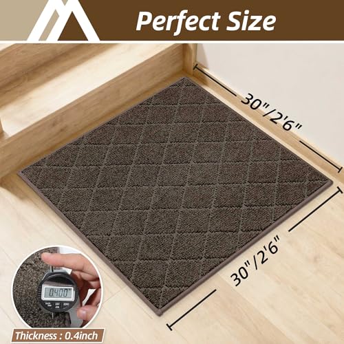 Image of COSY HOMEER Edging Stair Treads Non-Slip Corner Indoor Stair Runners for Wooden Steps,Landing Slip Resistant Stair Rugs Mat for Kids and Dogs,100% Polyester TPE Backing,Brown,30x30 inch