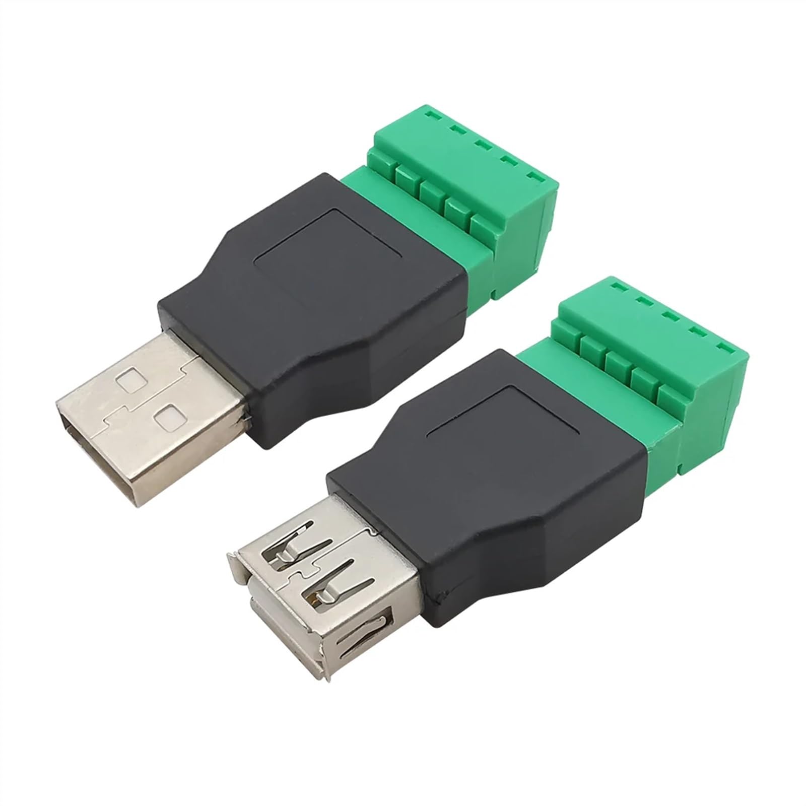 2Pcs USB 2.0 Type A Male/Female to 5 Pin Screw Terminal Block Connector with Shield USB2.0 to Terminal Adapter(1Pair)