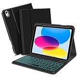 Keyboard Case for iPad 10th Generation 2022 10.9 Inch, XIWMIX 7-Color Backlit Wireless Bluetooth Magnetic Detachable Keyboard iPad 10.9 Inch 10th Gen 2022 Cover Case with Keyboard,Pencil Holder(Black)