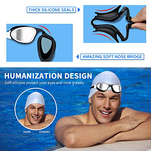Fulllove Swimming Goggles 2 Pack, Swim Goggles For Adult Men Women Youth, No Leaking Anti-Fog Pool Goggles,Uv Protection(05Blue+02Silver) #TOP3