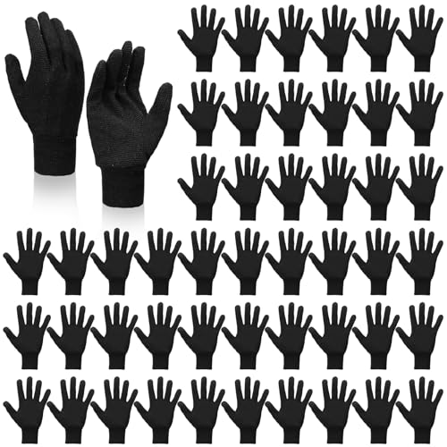 Shyyween 48 Pairs Jersey Work Warm Gloves Bulk Winter Garden Safe Versatile Gloves Lightweight Durable Comfortable for Adult(Black,Anti-slip)