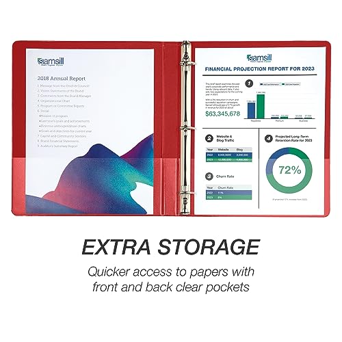 Image of Samsill Durable 0.5 Inch Binder, D Ring Binder, 100% Recycled Chipboard, Red, 4 Pack