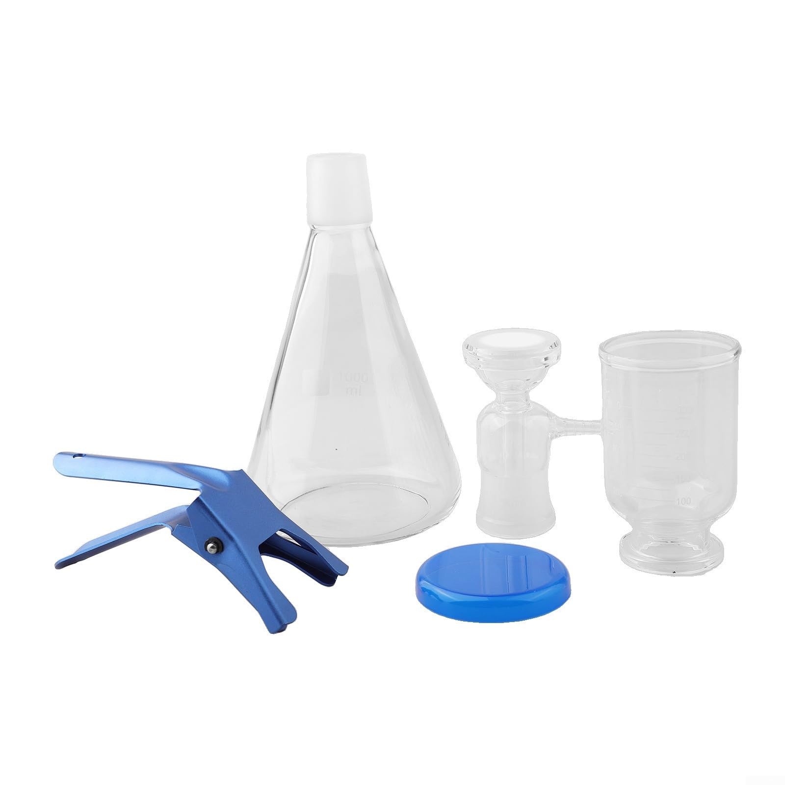 Eawfgtuw Set di filtri sottovuoto in vetro da laboratorio con testa filtrante a sabbia, robusta clip in alluminio, imbuto per volume e bottiglia filtrante per analisi cromatografica, separazione