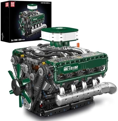 Mould King 10182 MOC Technik V8-Doppelturbo-Motor Achtzylinder-Reihenbenzinmotor-Blockbausatz Technologie Klemmbausteine Bausatz Enthält V8-Biturbo-Motor und Batteriekasten (2250 T