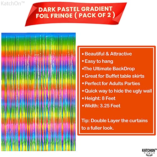 Katchon, Xtralarge Rainbow Metallic Curtain - 6.4X8 Feet, Pack Of 2 | Rainbow Metallic Streamers | Rainbow Tinsel Curtain For Rainbow Wedding Decorations | Pride Streamers, Pride Birthday Decorations #TOP4