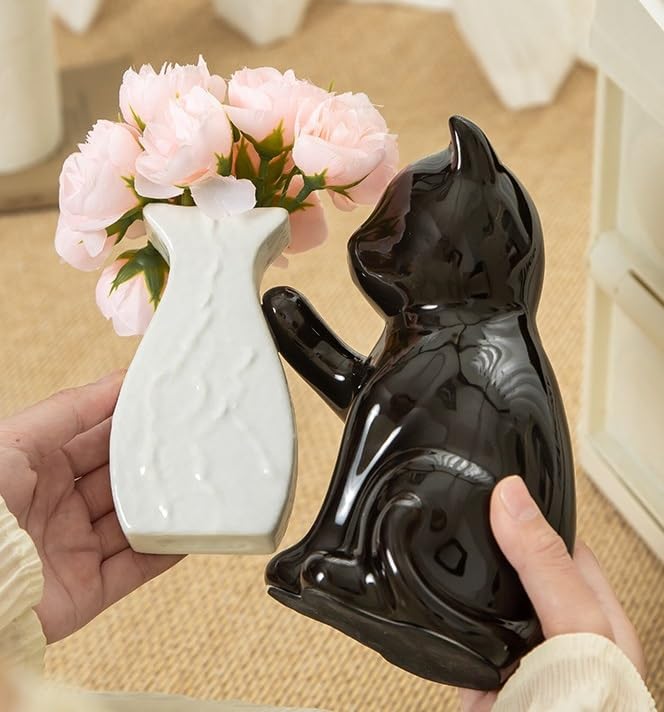 Vase pour fleurs sèches design chat noir déco moderne - 5