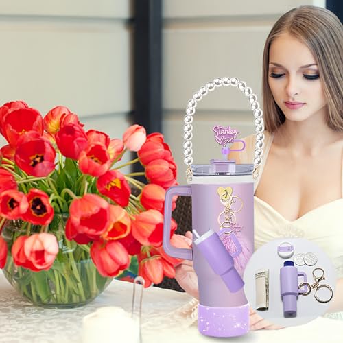 Image of House of Quirk 7 PCS Cup Accessories Set | Tumbler Accessories for 30oz & 40oz | Silicone Boot, Handle Strap, Tumbler Keychain & Straw Covers (White Kawai, Tumbler Not Included)