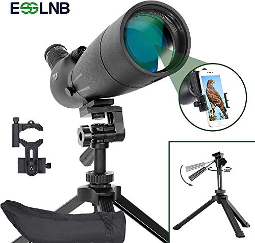 ESSLNB Spotting Scope 20-60X80mm Spotting Scopes with Adjustable Tripod Phone Adapter and Case BAK4 Prism 45-Degree Angled Eyepiece for Birdwatching Target Shooting Archery Outdoor Activities