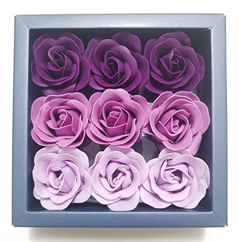 Jm Box Of Purple Flora Scented Roses Flower Bath Soap, Plant Essential Oil Rose Soap In Gift Box, Gift For Anniversary/Birthday/Wedding/Valentine’s Day/Mother’s Day 9 Pcs #TOP14