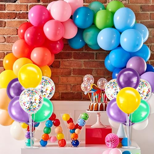 Image of TONIFUL 4 Purple Teal Yellow Balloon Stand Balloon Centerpieces for Table