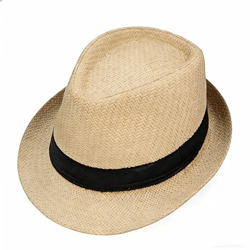 Giroir Straw Fedora Hat for Men Panama Sun Hat for Summer Beach Travel (US, Alpha, Medium, Beige)