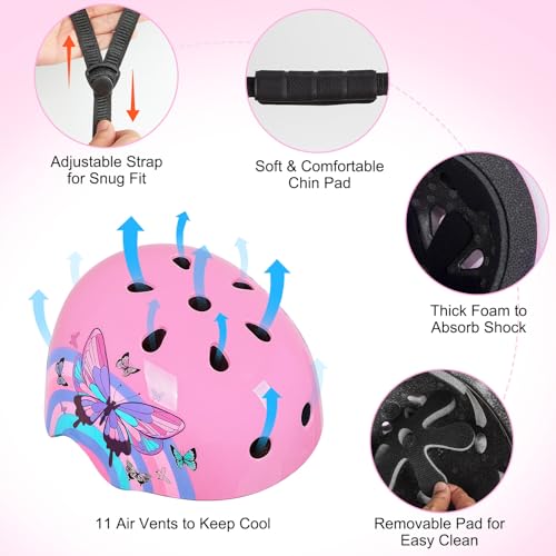 Image of Kids Bike Helmet Adjustable Youth Toddler Helmet with DIY Stickers for Girls Age 3-5-8-14 Years for Bicycle Scooter Skateboard Roller Skating