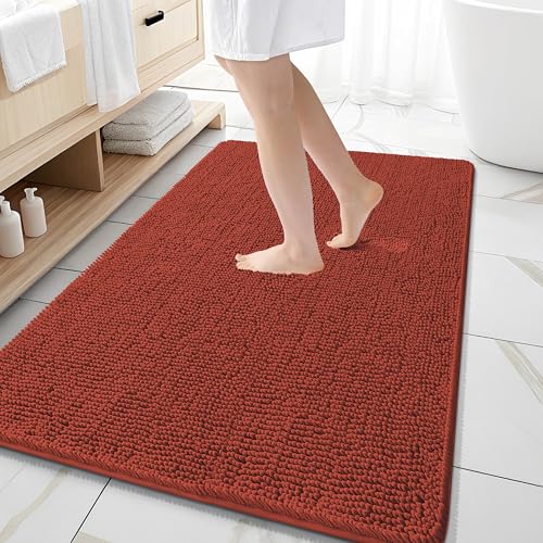 Image of OLANLY Large Bathroom Rugs 59x35, Soft Absorbent Chenille Bath Rugs, Rubber Backing Quick Dry, Machine Washable Bath Mats for Bathroom Floor, Tub and Shower, Home Decor Accessories, Rustic Terracotta
