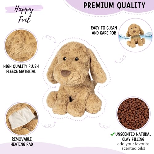 Image of Goldendoodle Poodle Dog Microwavable Stuffed Animal - 1.5 lb Unscented Heating Pad Plush, Soft Cozy Golden Doodle Puppy Toy for Relaxation and Comfort, Gift for Women, Girls, Adults & Kids, Happy Fuel
