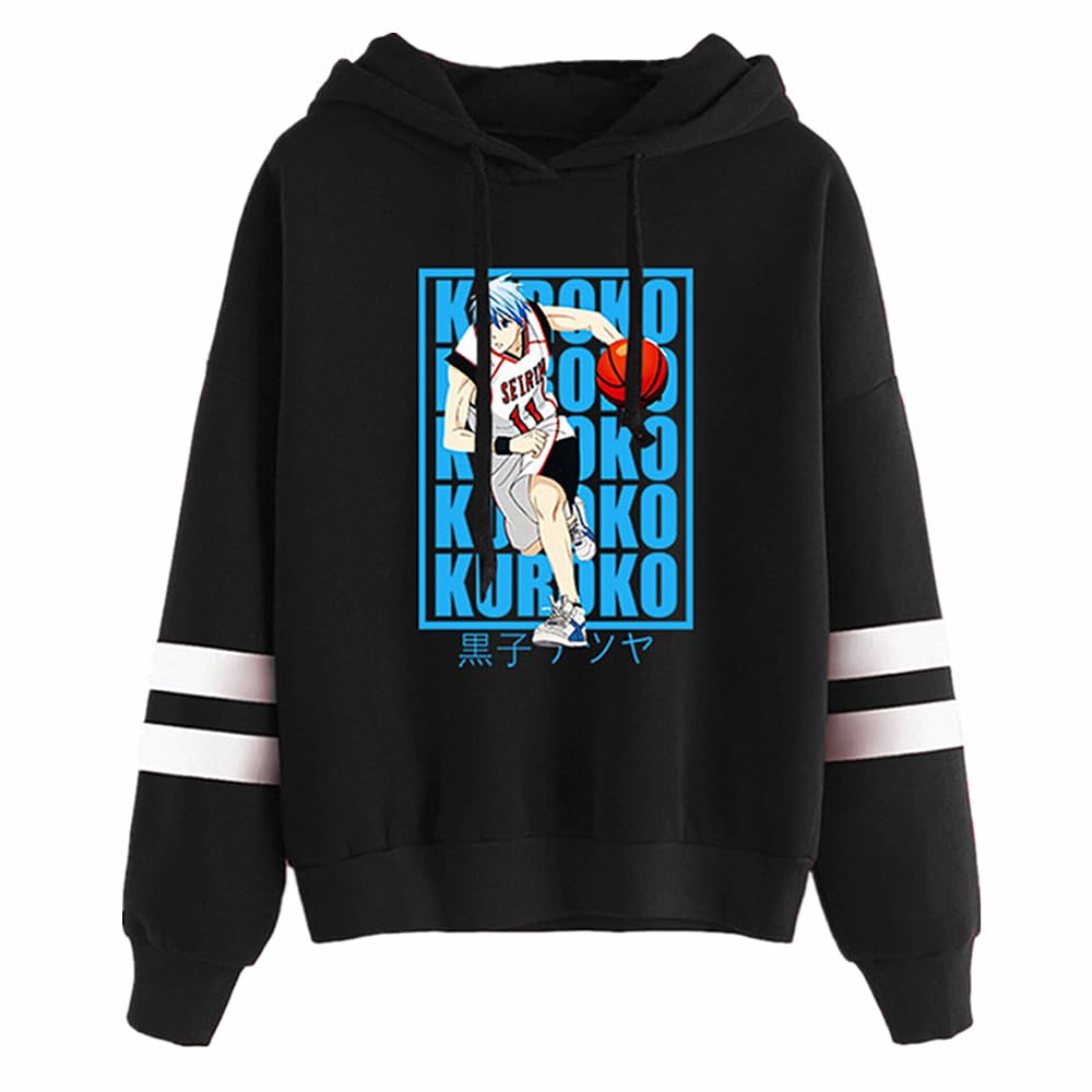 Charous Unisex Black 1 Anime Kuroko's Basketball Cartoon Bar Sleeve Hoodie,Black Sweatshirts For Manga Kuroko Tetsuya Fans Cosplay Gift