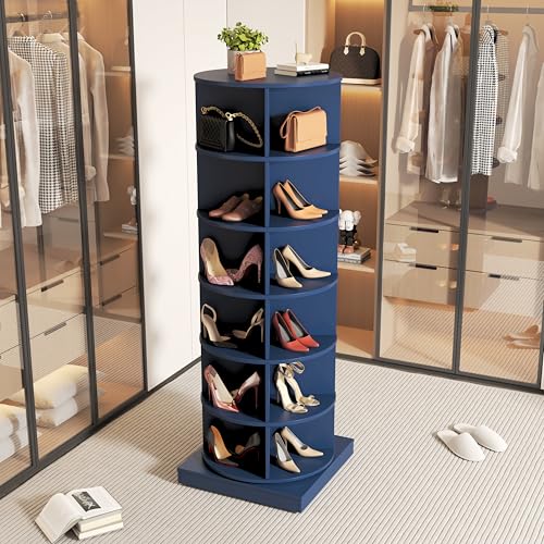 SHARK SHIP 360-Degree Rotating Shoe Cabinet, 6 Layers for Space Saving, Stylish Design, Smoke Blue