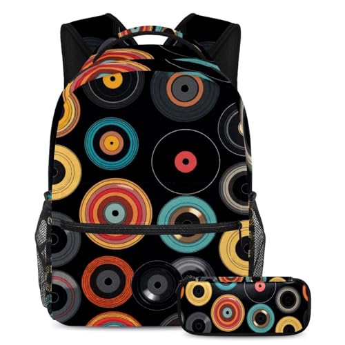 Sac à dos école vinyle noir avec trousse assortie pour ranger les affaires des enfants