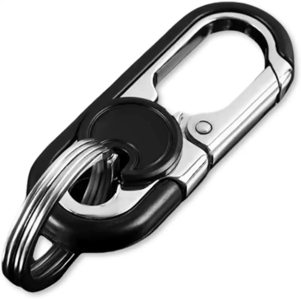 Chaveiro Mosquetão De Metal Com 2 Argolas, Trava De Segurança Reforçada Para Organização De Chaves De Carro, Moto E Casa, Estrutura Robusta E Ideal Para Uso Diário Ou Esportivo – DAZZELI