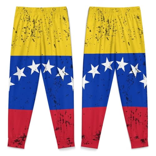 Retro Venezuela FlagChildren's Pajama Set Round Neck Long Sleeve Top + Pants Two-piece Set160CM4