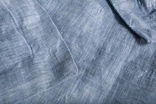meadow park Washed Linen Chambray 3 Pieces Duvet Cover Set, 100% Yarn Dyed French Linen, King Size, Super Soft, Flanged Style, Heathered Blue - Thumbnail 4