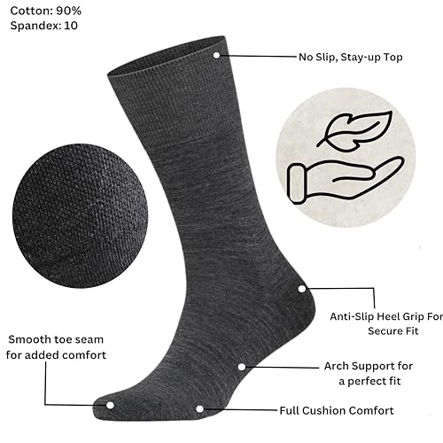KNETLI 3 Pack Men’s Dress Socks - Cotton, Size 14-16 – Stylish Patterned Crew Socks for Work, Business, Casual & Formal Wear - Black, Navy Blue, and Dark Grey, Pairs, Size 14-16, 3 Pair Pack4