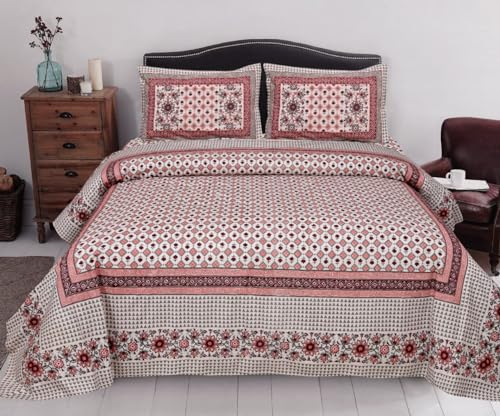 Image of Authentic Bagru Handmade 100% Cotton King Size Bedsheet, 220 TC Double Bed with 2 Pillow Covers. The bedsheet Measures 108 X 108 inches. (Design 8)