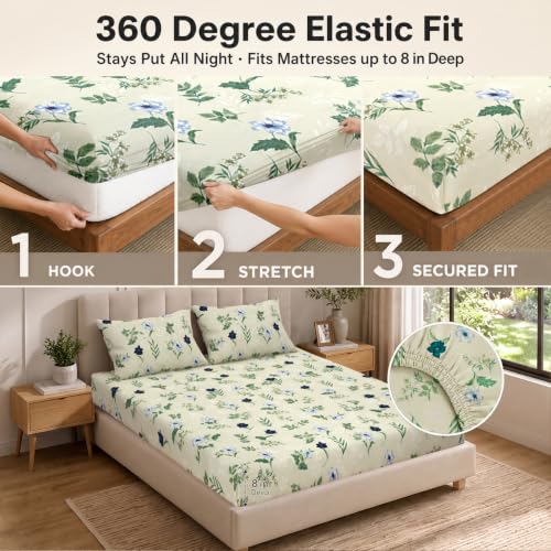 Image of Cloth Fusion Cotton Feel Elastic Fitted Bedsheet King Size, 2 Pillow Covers