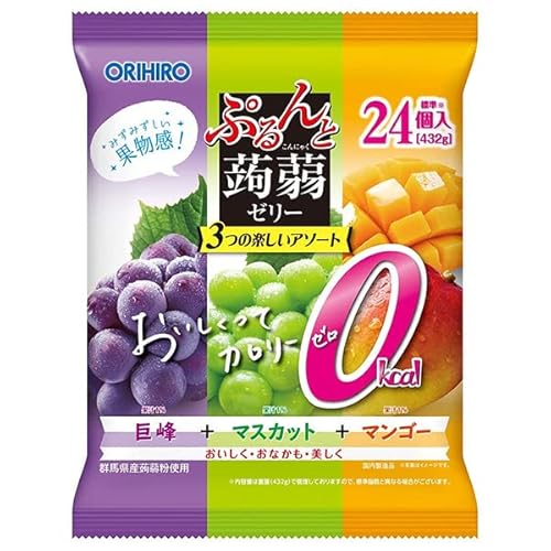 オリヒロ ぷるんと蒟蒻ゼリー カロリーゼロ 巨峰+マスカット+マンゴー 432g(18g×24個)×12袋入×(2ケース)