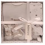 Set de regalo para recién nacidos con mono, babero, peluche y calcetines en una caja de regalo 0-3 meses. blanco blanco Talla:0-3 Meses