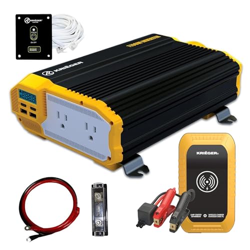 Image of Krieger 1000 Amp 12 Volt Car Jump Starter and 10W Portable Wireless Charger + 1100 Watt 12V Power Inverter Dual 110V AC Outlets