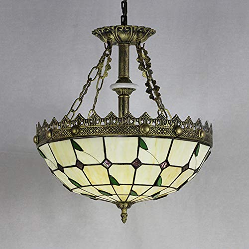 LITFAD Tiffany Style Pendant Light, Beige Stained Glass Hanging Lamp - image 1