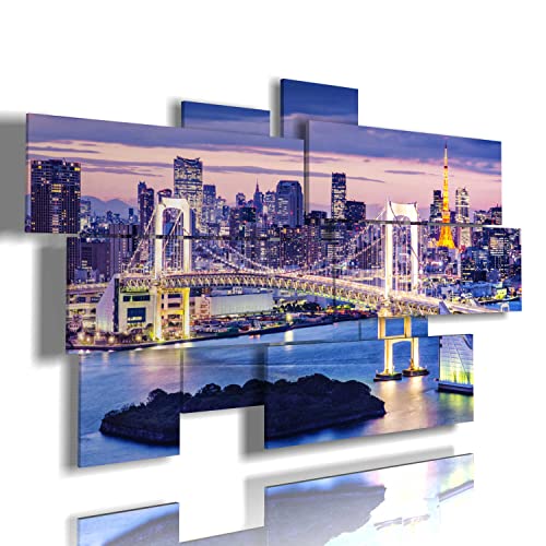 duudaart quadro sopra la città di Tokyo moderno - multilivello 3D - quadri moderni citta skyline - stampa da parete per soggiorno e camera letto