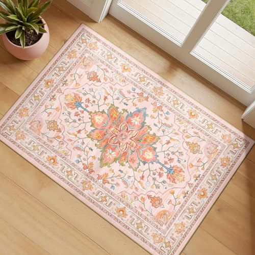 RELEANY Washable Area Rug, Small 2'x3', Pink/Light Pink/Colorful