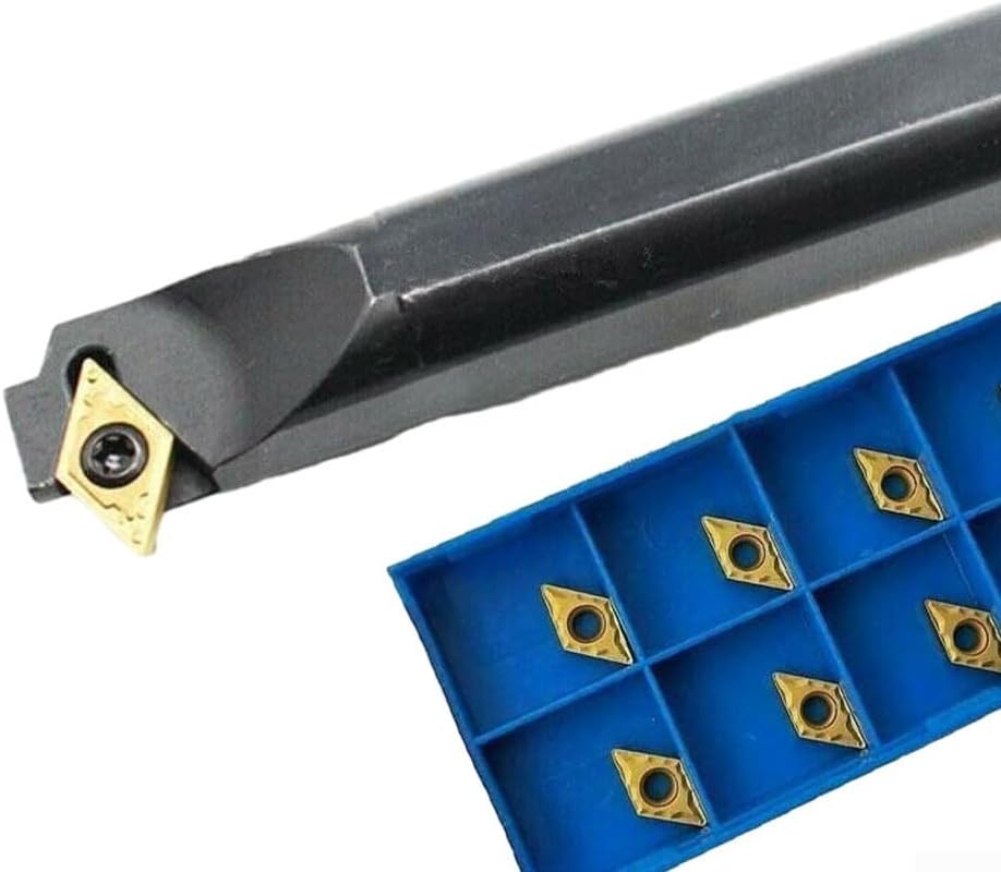 Lathe Turning Tool Holder S12M-SDWCR07 With Right Hand Boring Bar 12Mm Shank 150Mm Length Carbon Steel For CNC Metalworking, Includes T8 Wrench And 10Pcs DCM7070204 Cemented Carbide Inserts