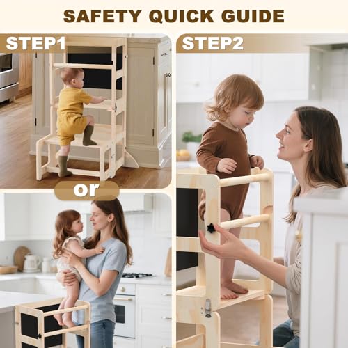 Image of Toddler Kitchen Step Stool, 4-in-1 Foldable Standing Tower with Blackboard, Toddler Step Stool for Bathroom Sink, Kitchen Counter, Ages 18 Months+, 1-3 Year Old Boy Girl Gifts